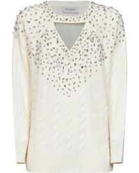 ERMANNO FIRENZE - Embellished Cable-Knit Sweater - Lyst