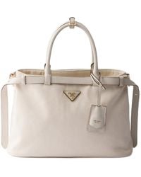 Prada - Logo-Plaque Medium Top Handle Bag - Lyst