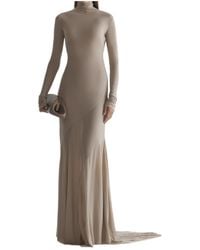 Mugler - Taupe Turtleneck Jersey Gown - Lyst