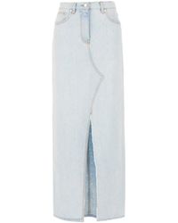 MSGM - Front-Slit Denim Midi Skirt - Lyst