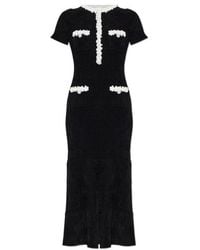 Self-Portrait - Floral-Appliqué Ribbed-Knit Midi Dress - Lyst
