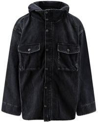 Balenciaga - Logo-Embroidered Hooded Denim Jacket - Lyst