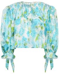 Chloé - Chloé Smocked Floral Tie-Sleeve Top - Lyst