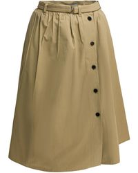 Prada - Pleated Belted Midi Skirt - Lyst