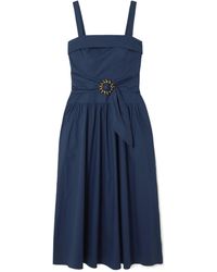 Saloni - Zinnia Buckled Cotton-Blend Poplin Midi Dress - Lyst