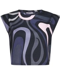 PUCCI - Marble-Print Cropped T-Shirt Clothing - Lyst