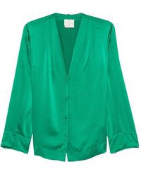 forte_forte - Satin-Finish V-Neck Shirt - Lyst