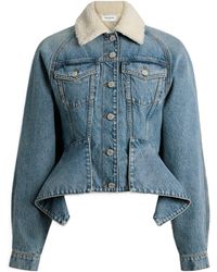 Balmain - Denim Signature Jacket With Shearling Collar - Lyst