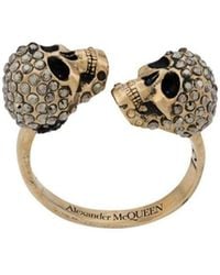 McQueen - Crystal-Embellished Skulls Ring - Lyst