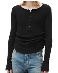 Ann Demeulemeester - Ribbed-Knit Henley Sweater - Lyst