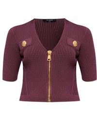 Balmain - Button Embellished V-Neck Knitted Top - Lyst