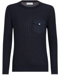 Brunello Cucinelli - Cashmere And Silk Ribbed Sweater With Chest Pocket - Lyst