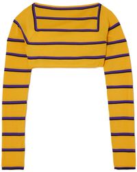 PUCCI - Cropped Open-Back Silk-Trimmed Striped Wool Sweater - Lyst