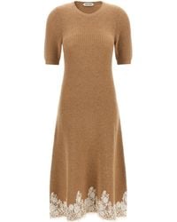 Alberta Ferretti - Lace Hem Ribbed Knit Dress - Lyst