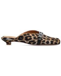 Ganni - Buckle Leopard-Print Mules - Lyst