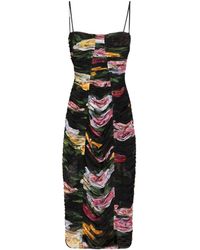 Dolce & Gabbana - Floral Printed Tulle Calf-Length Slip Dress - Lyst