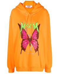 MSGM - Graphic-Print Cotton Hoodie - Lyst