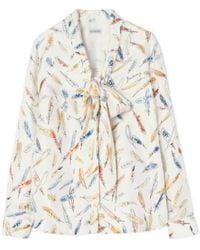 Burberry - Feather Print Silk Scarf Blouse - Lyst