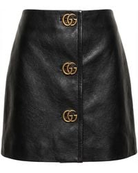 Gucci - Gg Embellished Leather Mini Skirt - Lyst