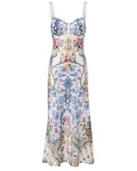 CAMILLA - Embellished Printed Silk Satin Midi Dress - Lyst