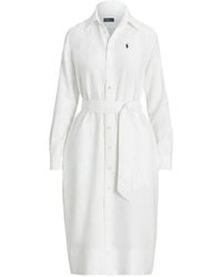 Polo Ralph Lauren - Pony Embroidered Tied-Waist Midi Shirt Dress - Lyst