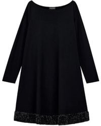 Emporio Armani - Short A-Line Dress With Boat Neck And Sequin Trim - Lyst