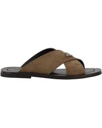 Prada - Triangle-Logo Criss-Cross Slides - Lyst