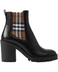 Burberry - Checked Panel High Block Heel Boots - Lyst
