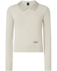 Pinko - Collared Embellished Knitted Jumper - Lyst
