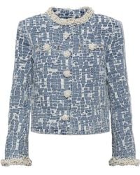 Self-Portrait - Textured Denim Jacket - Lyst