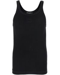 Dolce & Gabbana - Sleeveless Top With Logo Embroidery On The Front And Ribbed Knit - Lyst