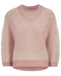 Peserico - V-Neck Embellished Mesh Knit Top - Lyst