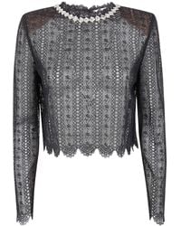 Self-Portrait - Embellished Trim Lace Blouse - Lyst