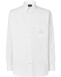 Fendi - Logo Embroidered Collared Long-Sleeve Shirt - Lyst