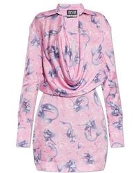 Versace Jeans Couture - Couture Draped Printed Mini Dress - Lyst