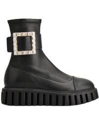 Roger Vivier - Viv' Go-Thick Metal Buckle Stretch Ankle Boots - Lyst