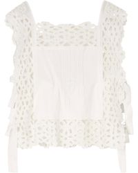 Sea - Leila Bow-Embellished Broderie Anglaise-Trimmed Cotton Top - Lyst