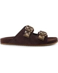 Burberry - Double Buckle Checked Slides - Lyst