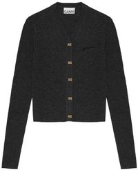 Ganni - Logo Embroidered Knitted Cardigan - Lyst