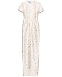 Prada - Long Floral Print Silk And Wool Dress - Lyst