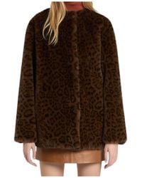 Marella - Leopard-Print Long-Sleeve Faux Fur Coat - Lyst