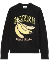 Ganni - Banana Intarsia Knitted Jumper - Lyst