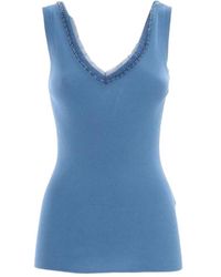 P.A.R.O.S.H. - Embellished V-Neck Ribbed Tank Top - Lyst