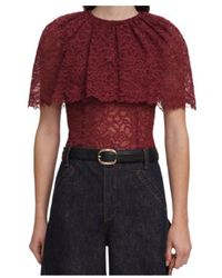 Self-Portrait - Ruffled Lace-Overlay Top - Lyst