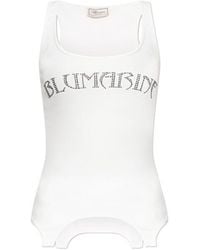 Blumarine - Rhinestone-Embellished Ribbed Tank Top - Lyst