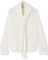 Oscar de la Renta - Tie-Detailed Lace-Trimmed Silk-Blend Georgette Blouse - Lyst
