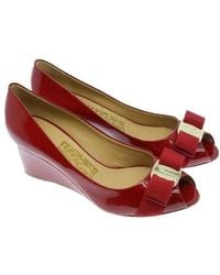 Ferragamo - Bow Knot Fish Mouth Slope Heel Shoes - Lyst