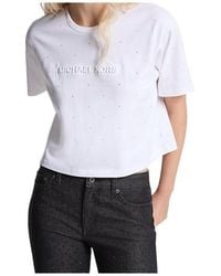 MICHAEL Michael Kors - Logo Studded Cotton Jersey T-Shirt - Lyst