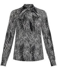 Dolce & Gabbana - Fur Printed Pussy-Bow Charmeuse Shirt - Lyst