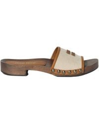 Miu Miu - Canvas And Leather Clogs - Lyst